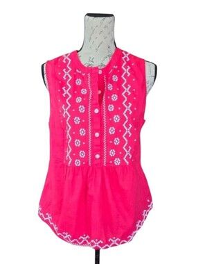 Wrangler Retro Red White Floral Western Boho Sleeveless Blouse L